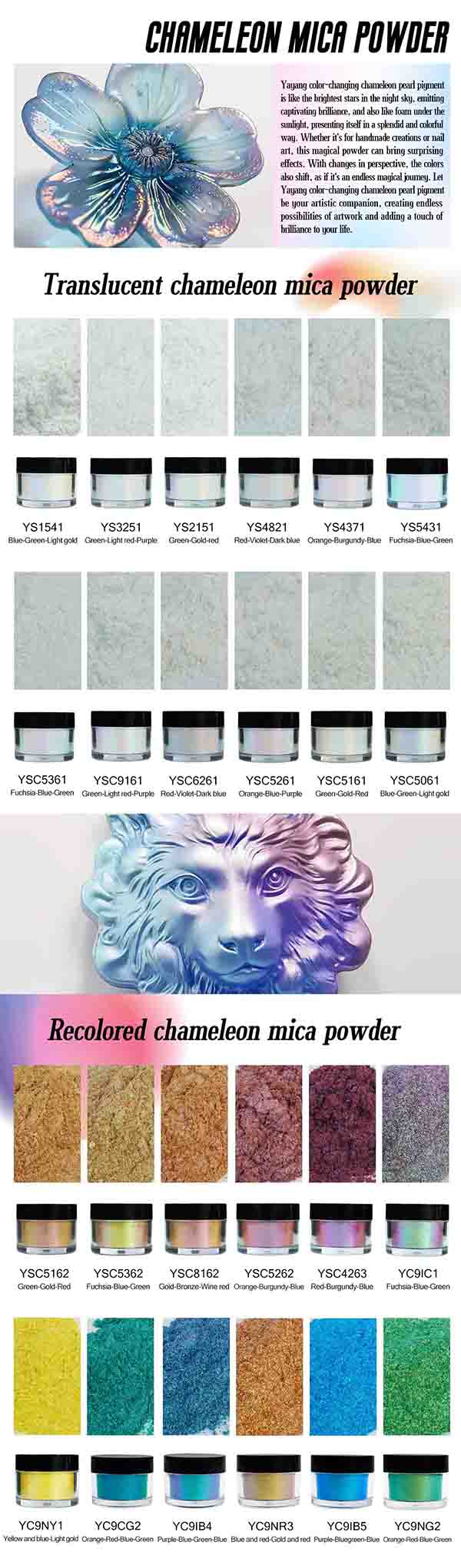 24 Colors Chameleon Mica Powder Catalogue-YAYANG