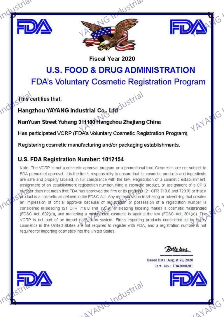 FDA Cosmetics Registration Certificate(1)